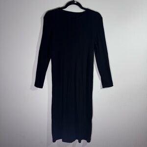 COS Black Ribbed Knit Midi Dress Long Sleeve Minimalist Modern M